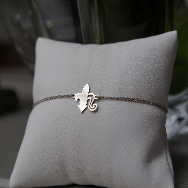 Fleur de Lys Taille 1,6 cm évidé Bracelet sur Chaine Argent Rhodie